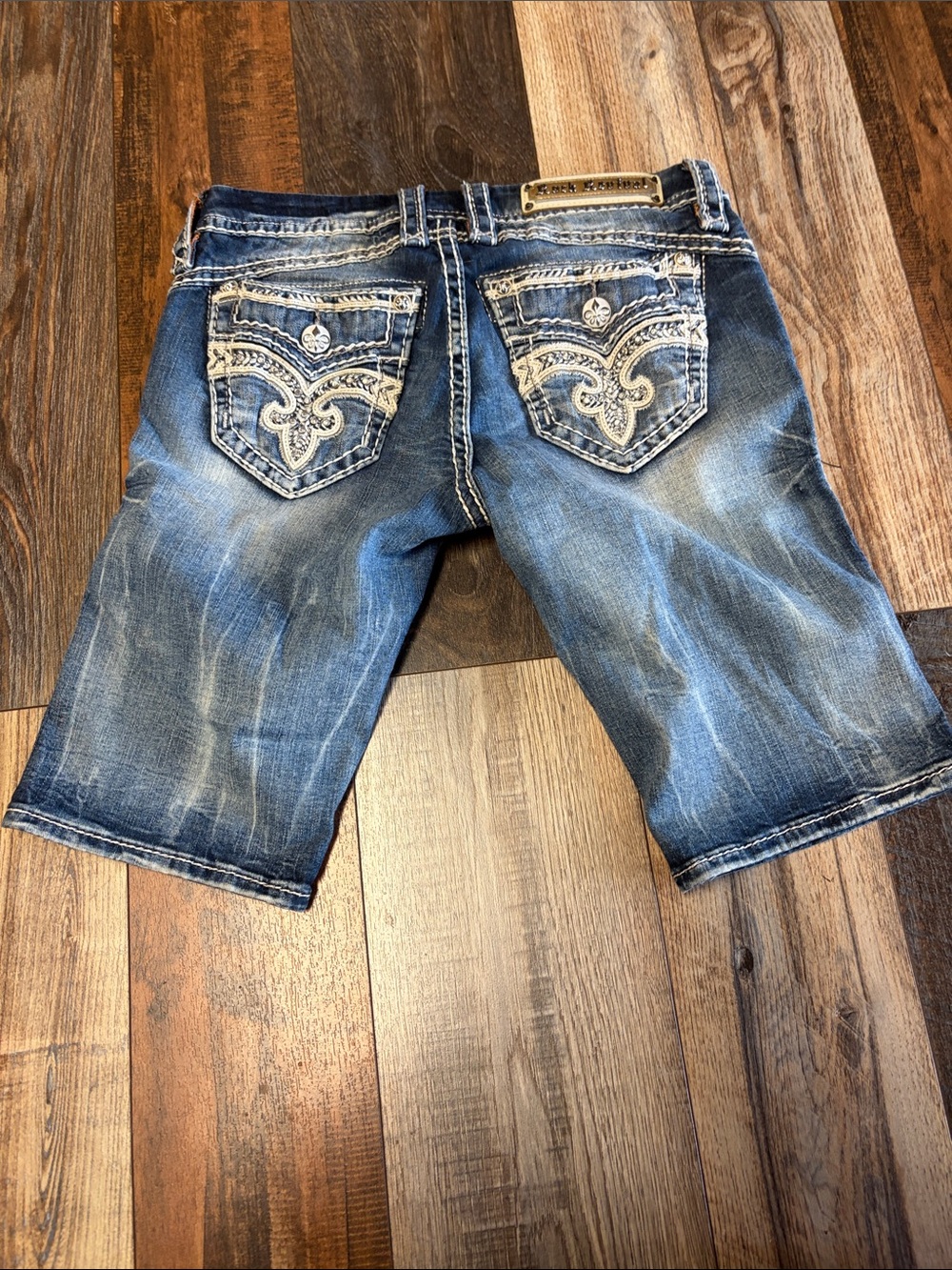 Rock Revival Women's Distressed Medium Blue Denim Bermuda Shorts